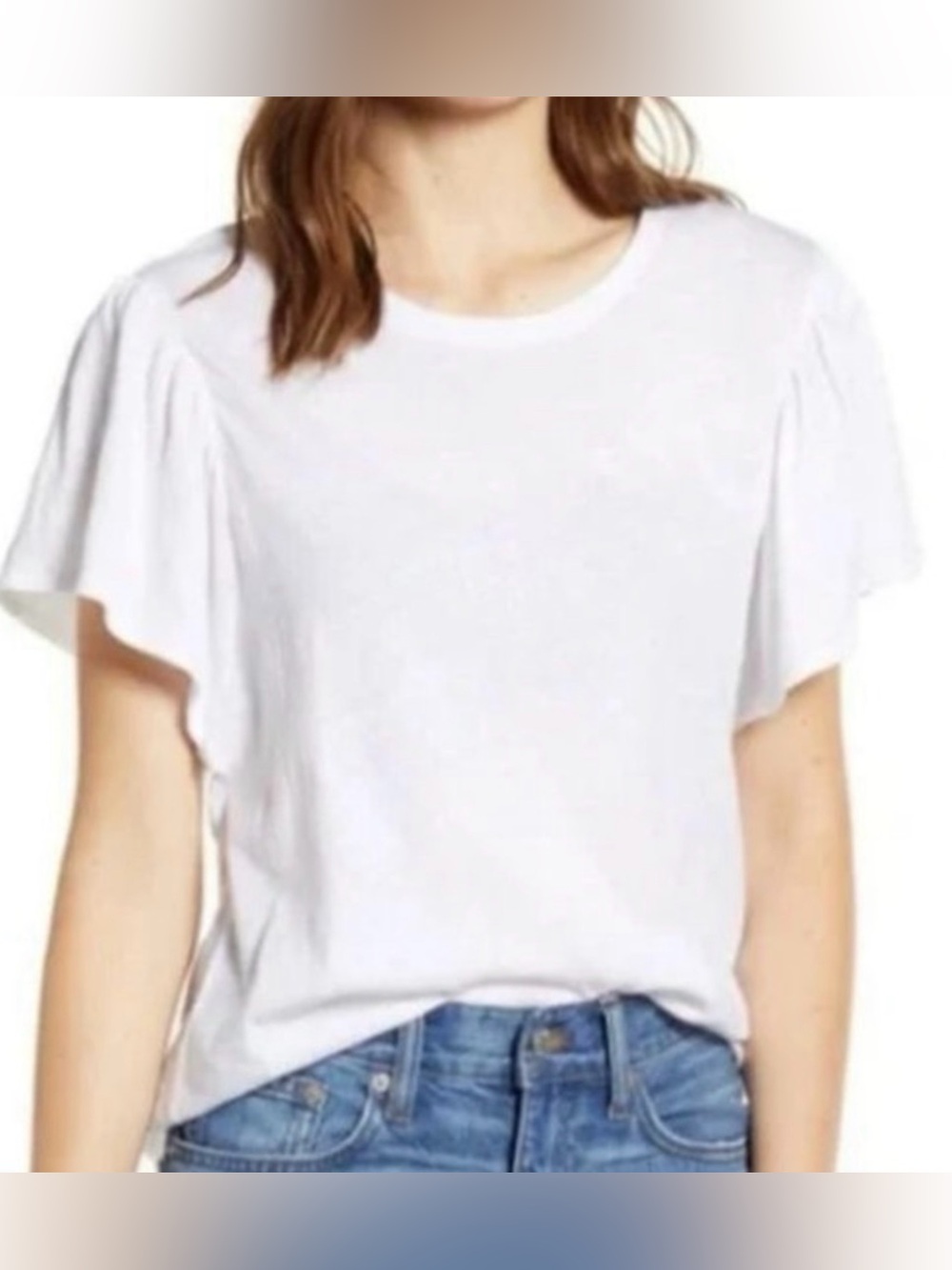Madewell White Soft Flutter-Sleeve Crew Tee